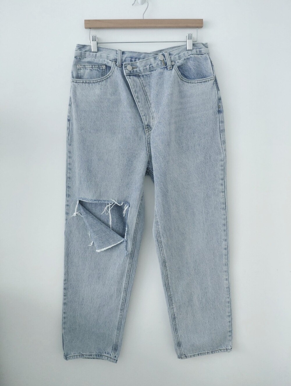 Light Wash Distressed Straight-Leg Jeans